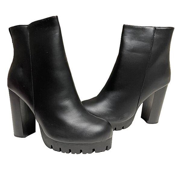 Wild Diva Women's Chunky High Heel Back Zip Lug Sole Mid-Calf Platform Boots - Picture 3 of 7